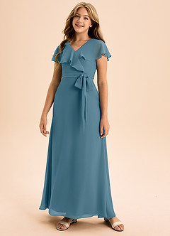 Azazie Lainey Junior Abito A-Line in Chiffon Con Tasche Bermuda image4