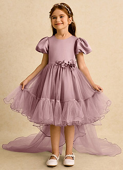 Azazie Cocoa Abiti da Ragazza di Fiori Abito Principessa in Tulle Plissettato Rosa Polverosa image3