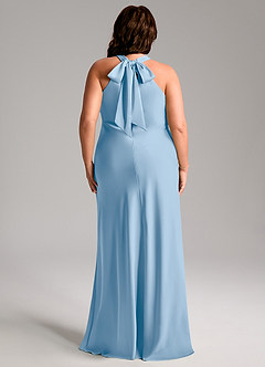 Azazie Doretta Vestidos de damas de honor Vestido Azul Pálido de Satén Elástico de Corte Sirena con Plisado image11