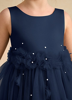 Azazie Lux Flower Girl Dresses Dark Navy A-Line Beaded Tulle Dress image7
