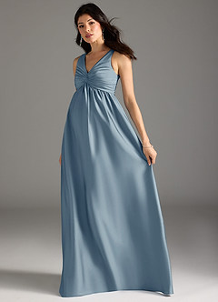 Azazie Yetta Maternity Bridesmaid Dresses A-Line Pleated Stretch Satin Floor-Length Dress image6