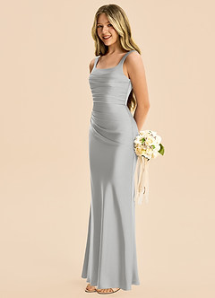 Azazie Agustina Junior Silver Sheath Pleated Stretch Satin Dress image5