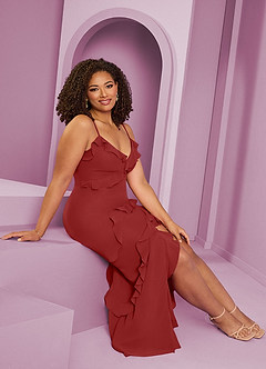 Barbie ♥ Azazie Bridesmaid Dresses Rust Sheath Chiffon Dress image12