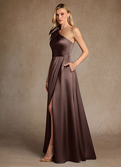 Azazie Easton Mother of the Bride Dresses Ganache A-Line One Shoulder Stretch Satin Dress image2