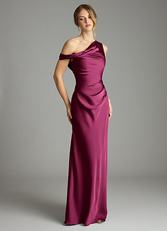 Azazie Emerson Bridesmaid Dresses Red Plum Mermaid Off the Shoulder Stretch Satin Dress image5