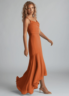 Azazie Summer Bridesmaid Dresses Cinnamon Mermaid Scoop Cowl Chiffon Dress image3