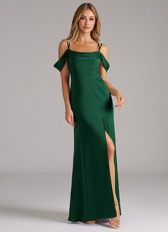 Azazie Callan Robes de demoiselle d'honneur Robe Trapèze Convertible en Satin extensible Plissée Vert Foncé image4
