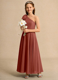 Azazie Guppy Junior Formal Jurken voor bloemenmeisjes A-Lijn Jurk van Chiffon One-Shoulder Kastanjebruin image6