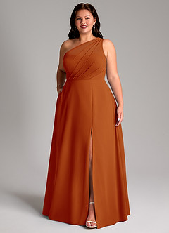 Azazie Phaedra Robes de demoiselle d'honneur Robe Trapèze en Mousseline de soie Une épaule Paprika image10