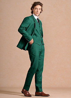 front Harrison Smaragd 3-teiliger Anzug aus 100 % Leinen