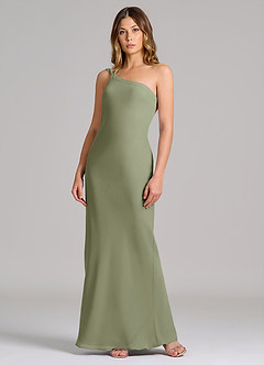 Azazie Monroe At-home Try On Dresses Sky Blue Sheath One Shoulder Chiffon Dress image3