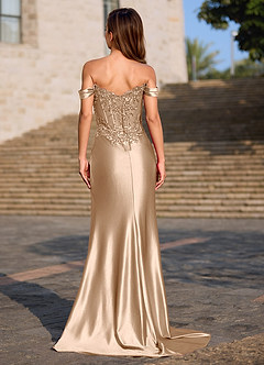 Opulence Champagne Floral Corset Prom Dress image2