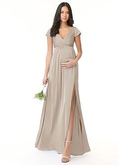 Azazie Allessia Abiti da damigella d'onore premaman Abito A-Line Plissettato Raso Elasticizzato Floor-Length image1