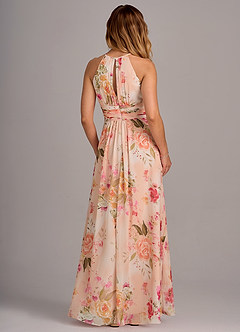 Azazie Bonnie Robes de demoiselle d'honneur Robe Trapèze en Mousseline de soie Trou de serrure froncé Bouquet Florale Abstrait image2