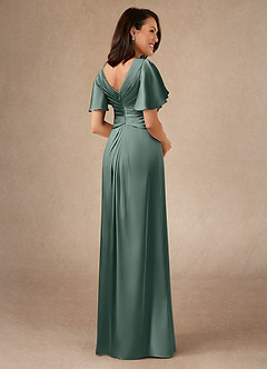 Azazie Emmeline Mother of the Bride Dresses Sea Moss A-Line Pleated Stretch Satin Dress image2