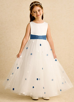 Azazie Cricket vestidos de niña de las flores Vestido de Marfil Crepúsculo de Satin Mate de Corte Princesa con Plisado image4