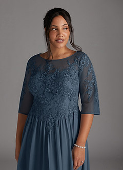 Azazie Mirielle Brudens mor kjoler A-Line Scoop Blonde Chiffon Gulv-længde Kjole image12