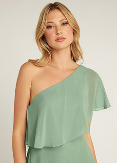 Azazie Lizzy Bridesmaid Dresses Matcha A-Line One Shoulder Chiffon Dress image7