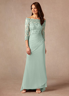 Azazie Rhonda Mother of the Bride Dresses Agave Mermaid Off the Shoulder Mesh Dress image1