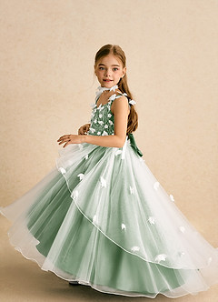 Azazie Darlina Robe Demoiselle D'honneur Fillette Robe Princesse en Tulle Dentelle Ivoire Matcha image3