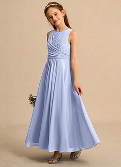 Azazie Ducky Junior Formal Blumenmädchenkleider A-Linie Plissee Chiffon Kleid Eis image5