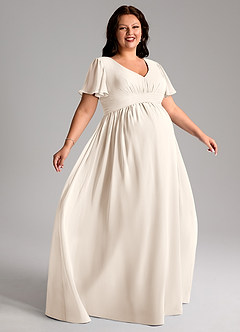 Azazie Verna Maternity Bridesmaid Dresses A-Line V-Neck Ruched Chiffon Floor-Length Dress image9