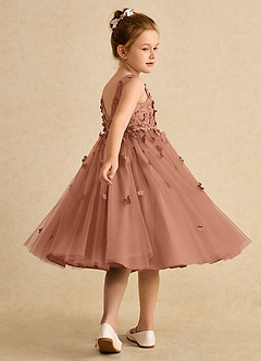 Azazie Lana Blumenmädchenkleider A-Linie ärmellos Matte Satin Kleid Bronzer image4