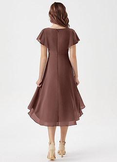 Azazie Graciela Junior Espresso A-Line Pleated Chiffon Dress image2