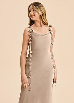 Azazie Trinity Junior Taupe Mermaid Pleated Chiffon Dress image4
