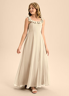 Azazie Callie Junior Abito A-Line in Chiffon Increspato Champagne image1