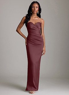 Azazie Sonora Vestidos de damas de honor Vestido de Sangrado de Satén Elástico de Corte Recto con Sin tirantes image6