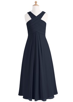 Azazie Kaleigh Junior Dark Navy A-Line Pleated Chiffon Dress image6