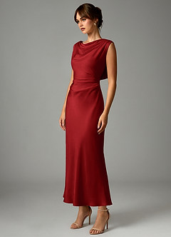 Azazie Kieryn Brautjungfernkleider Meerjungfrau-Linie Plissee Stretch-Satin Kleid Granatapfelrot image3