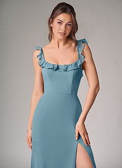 Azazie Callie Bridesmaid Dresses Moody Blue Mermaid Side Slit Chiffon Convertible Dress image5