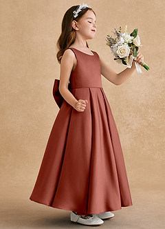 Azazie Honey Bear Flower Girl Dresses Auburn A-Line Pleated Matte Satin Dress image2