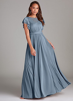 Azazie Daphne Modest Bridesmaid Dresses A-Line Ruched Mesh Floor-Length Dress image1