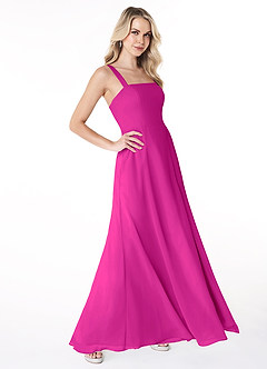 Azazie Jay Bridesmaid Dresses Fuchsia A-Line Square Neckline Side Slit Chiffon Dress image3