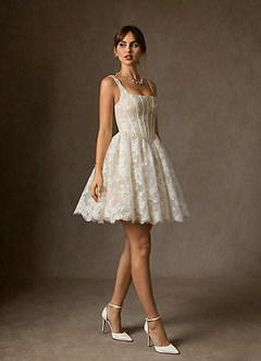 Azazie Nolicia Trouwjurken Jurk van Kant met Baljurk Vierkante halslijn Diamant Wit Champagne image4