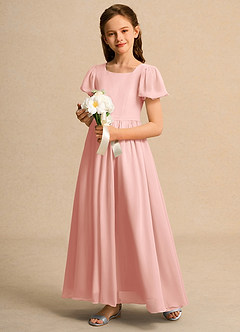 Azazie Joss Flower Girl Dresses Rosette A-Line with Sleeves Chiffon Dress image11