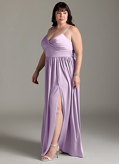 Azazie Zeya Bridesmaid Dresses Frosted Lilac A-Line Pleated Stretch Satin Dress image13