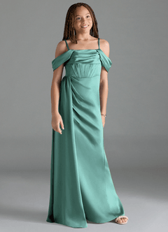 Azazie Amyra Junior Aqua Sheath Off the Shoulder Stretch Satin Dress image3