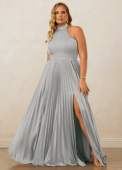 Christian Siriano Bridal for Azazie 1007 Brautjungfernkleider A-Linie Plissee Stretch-Satin Kleid Silber image8