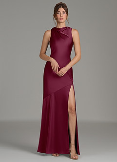 Azazie Kiara Robes de demoiselle d'honneur Robe Sirène en Satin extensible Plissée Mûre image1
