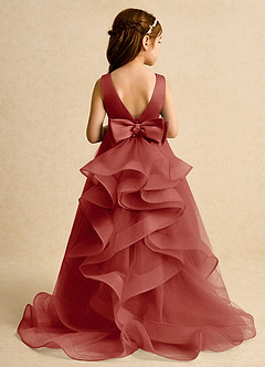 Azazie Lior Flower Girl Dresses Terracotta Ball-Gown Pleated Tulle Dress image8