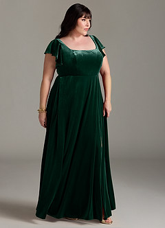 Azazie Bondi Bridesmaid Dresses Emerald A-Line Side Slit Velvet Dress image9