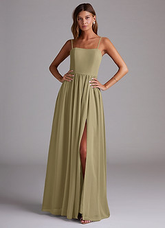 Azazie Calianna Jurken voor bruidsmeisjes Converteerbaar Jurk van Chiffon met A-Lijn Off the Shoulder Mosgroen image1