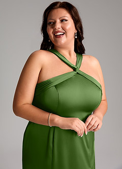 Azazie Rue Vestidos de damas de honor Vestido de Albahaca de Satén Elástico de Corte Sirena con Plisado image13