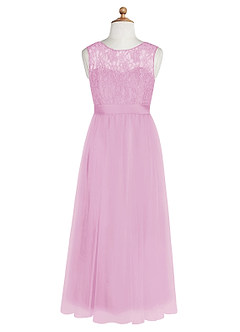 Azazie Georgette A-Line Lace Tulle Floor-Length Junior Bridesmaid Dress image8