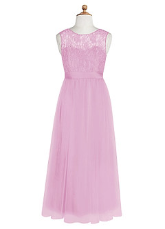 Azazie Georgette Junior Candy Pink A-Line Lace Tulle Dress image8