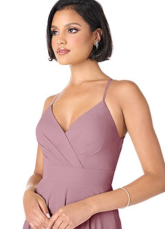 Azazie Avelina Bridesmaid Dresses Vintage Mauve A-Line V-Neck Pleated Chiffon Dress image4